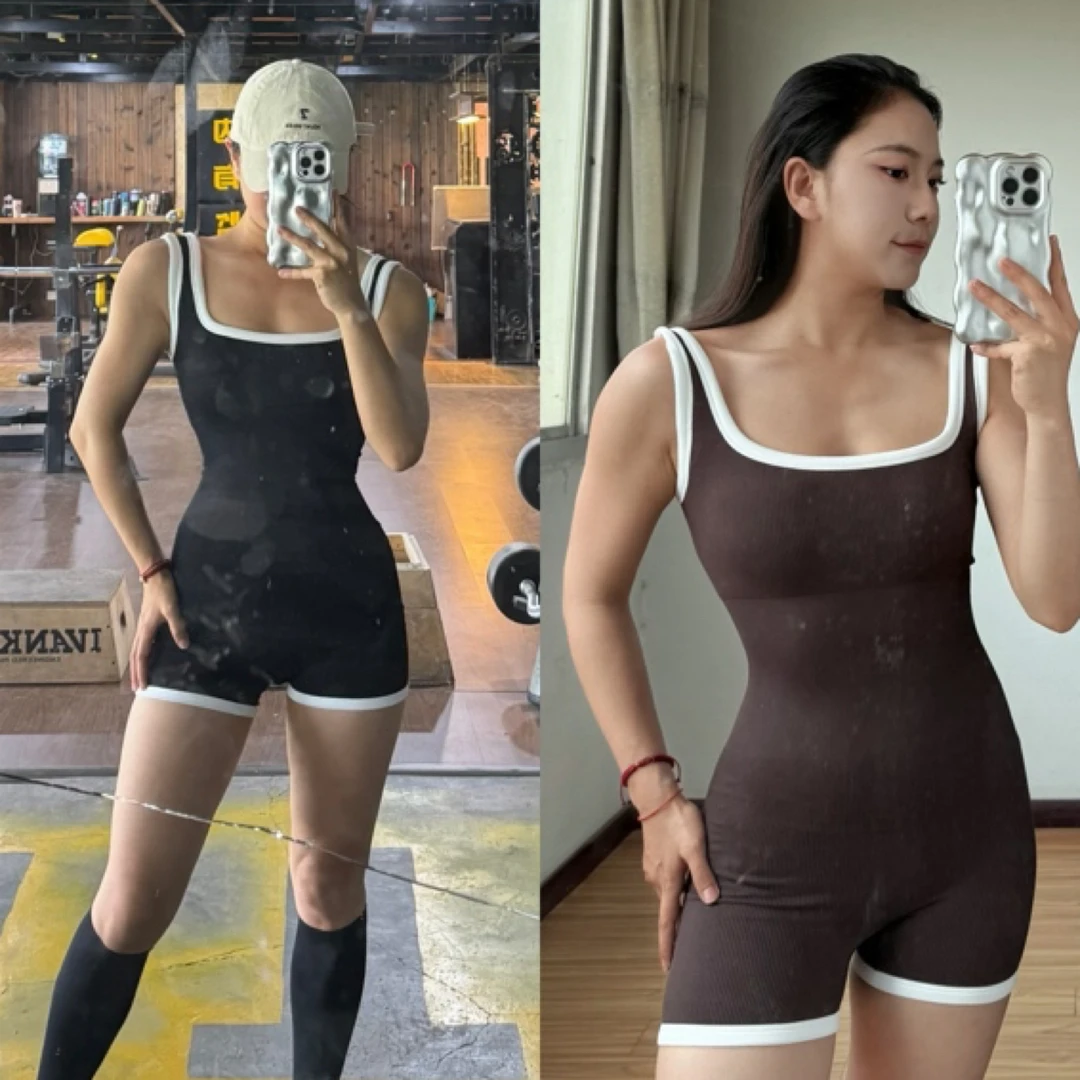 AJS爱健身girl-高级感连体时尚瑜伽服女健身美背运动紧身带胸垫