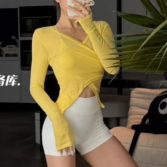 AJS-性感紧身运动服紧身运动上衣跑步训练健身服显瘦长袖罩衫