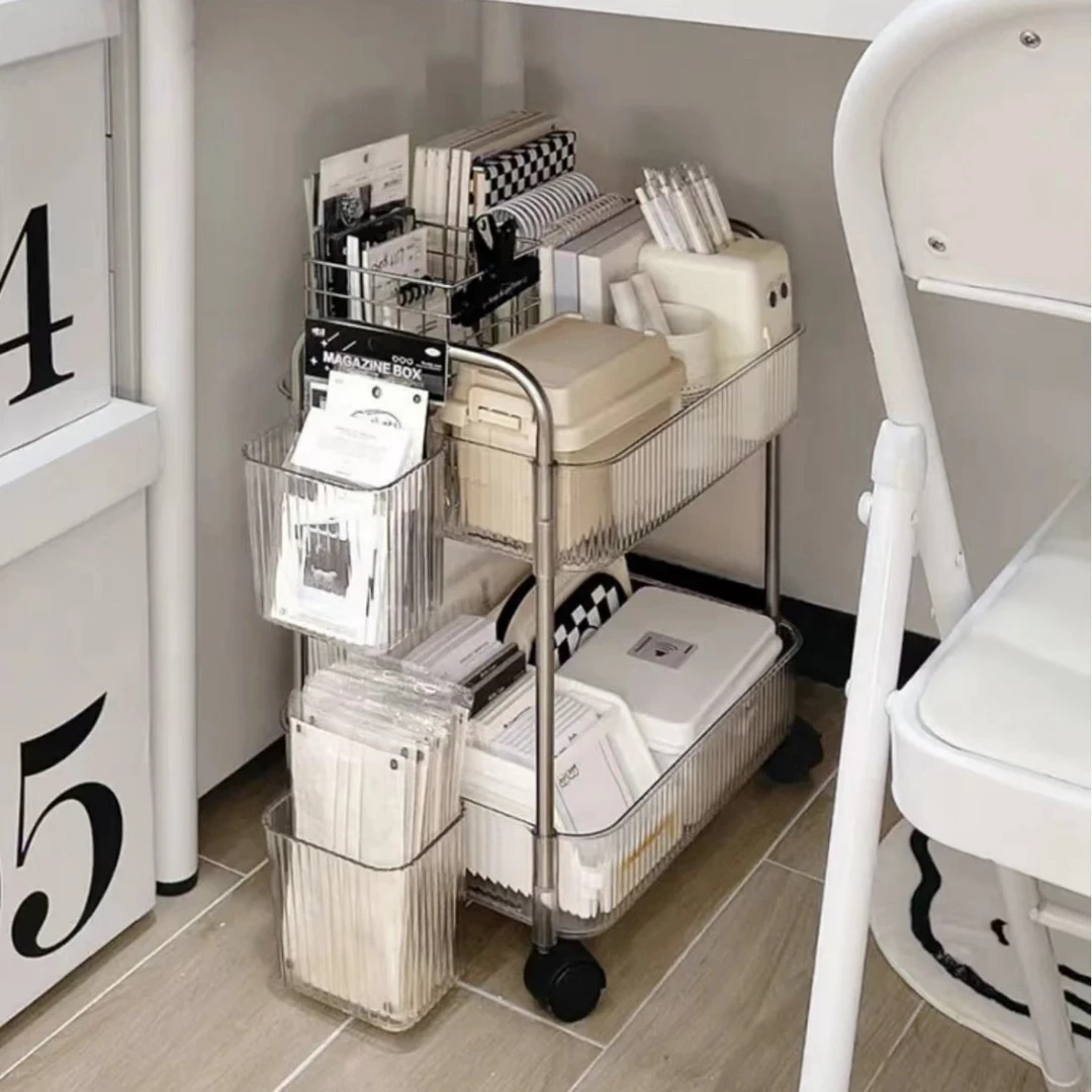 亚克力小推车置物架客厅卧室零食架落地可移动化妆品收纳架家用