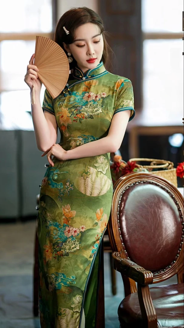 8286【军太太】双层长款旗袍中国风民国风复古