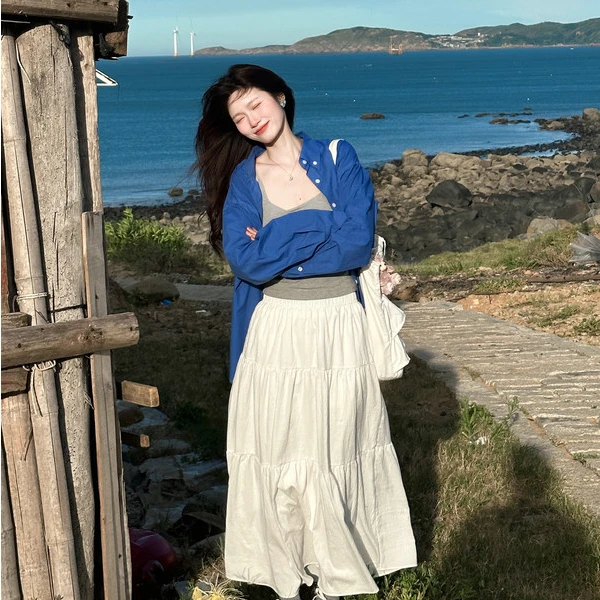 克莱因蓝衬衫复古港风2024秋季新款蓝色衬衫男女外套韩风韩版衬衣