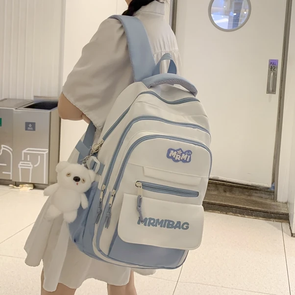 ins韩版书包女初中生校园风小清新撞色背包日常通勤旅行双肩背包