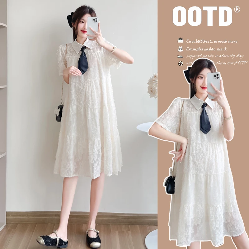 孕妇夏装韩版时尚洋气2025孕妇装夏季新款短袖小清新翻领连衣裙子