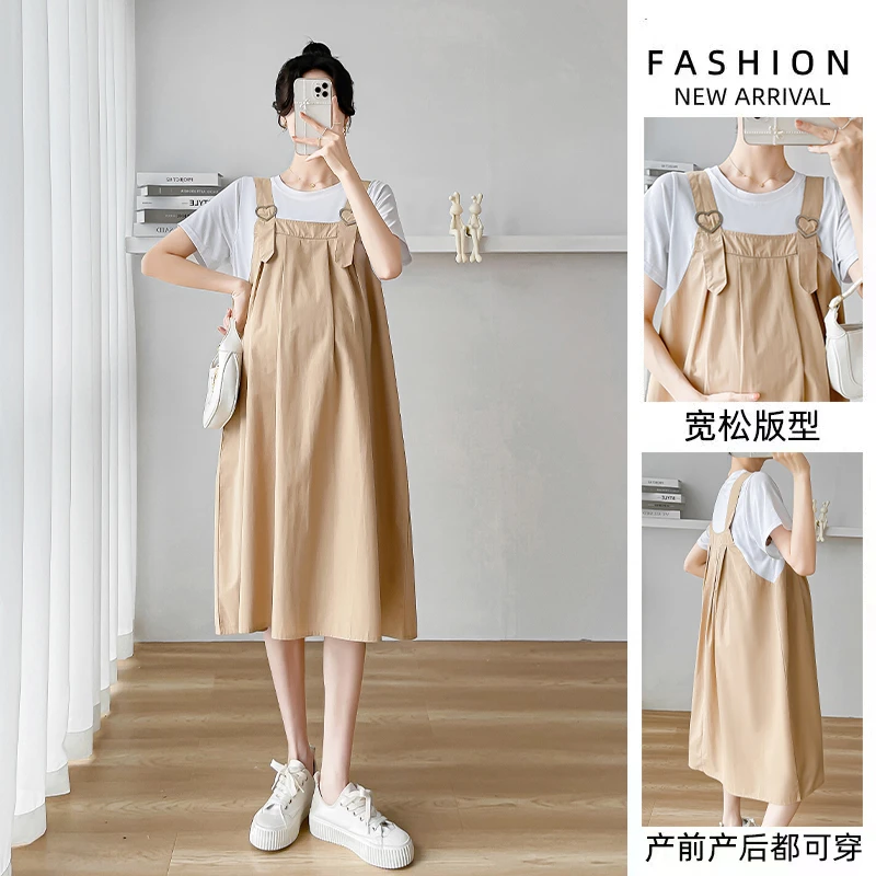 孕妇装2025夏季新款时尚宽松遮肚拼接上衣连衣裙假两件夏款孕妇裙