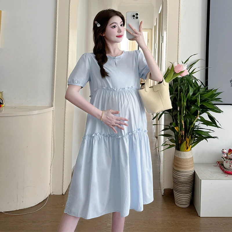 孕妇夏装连衣裙夏季时尚洋气长裙2024新款新中式宽松遮肚孕妇裙子