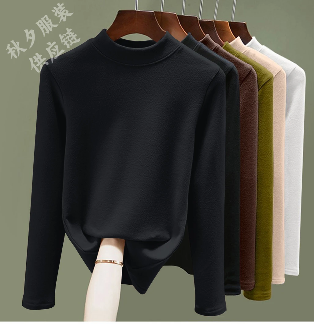2025新款半高领德绒打底衫女装秋冬保暖长袖纯色时尚修身显瘦上衣