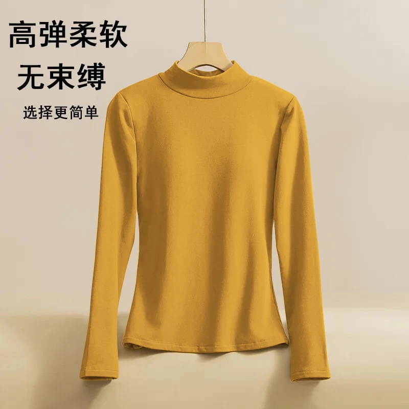 时尚经典款德绒半高领保暖打底衫秋冬季女装纯色百搭修身长袖上衣
