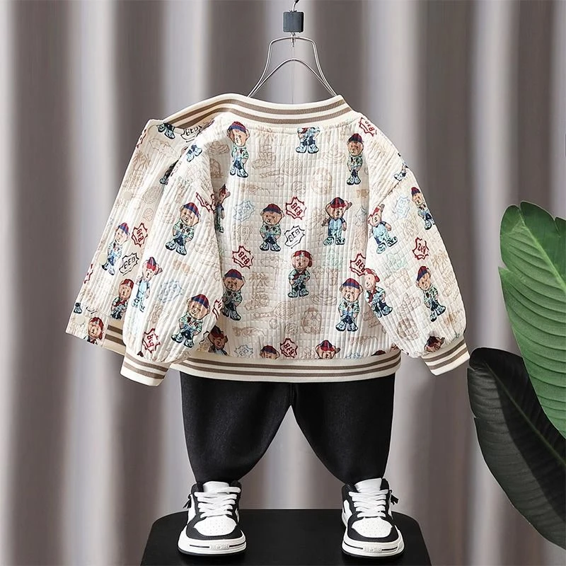 韩版宝宝外套春秋男童棒球服儿童加绒秋季酷帅夹克男卡通秋装童装