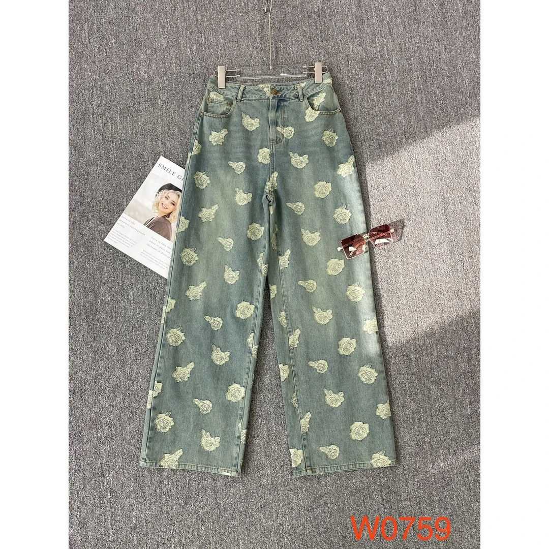 【小黑家】长高端设计感花骨朵印花时尚DA牌显瘦百搭牛仔裤 B15