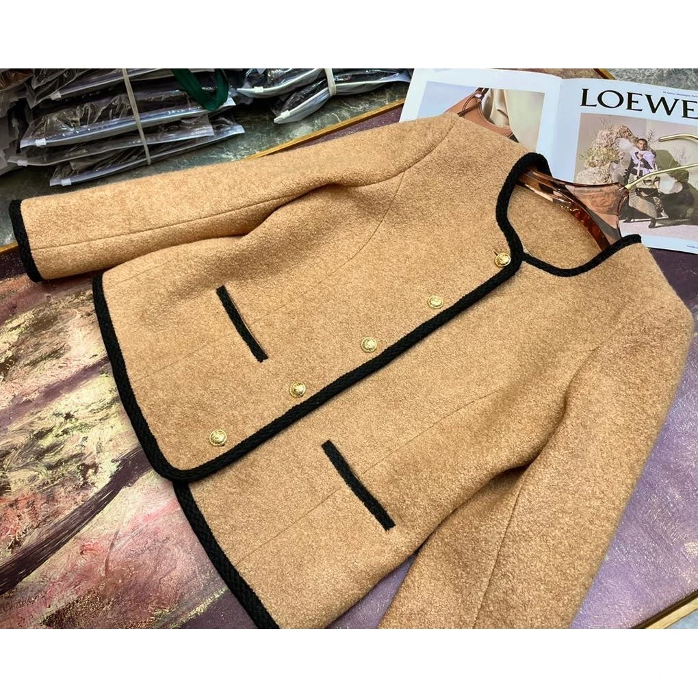 【小黑家】长56高端极简撞色拼接毛巾圈圈简约羊毛小香短外套P3