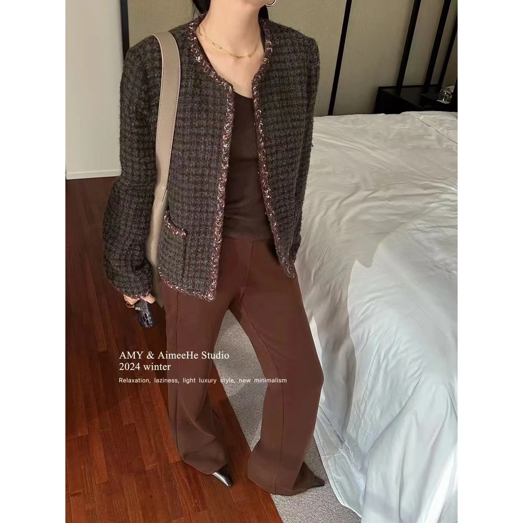 小黑家】 长55高端羊M彩纱粗纺呢编织麻花包边减龄百搭小香外套019