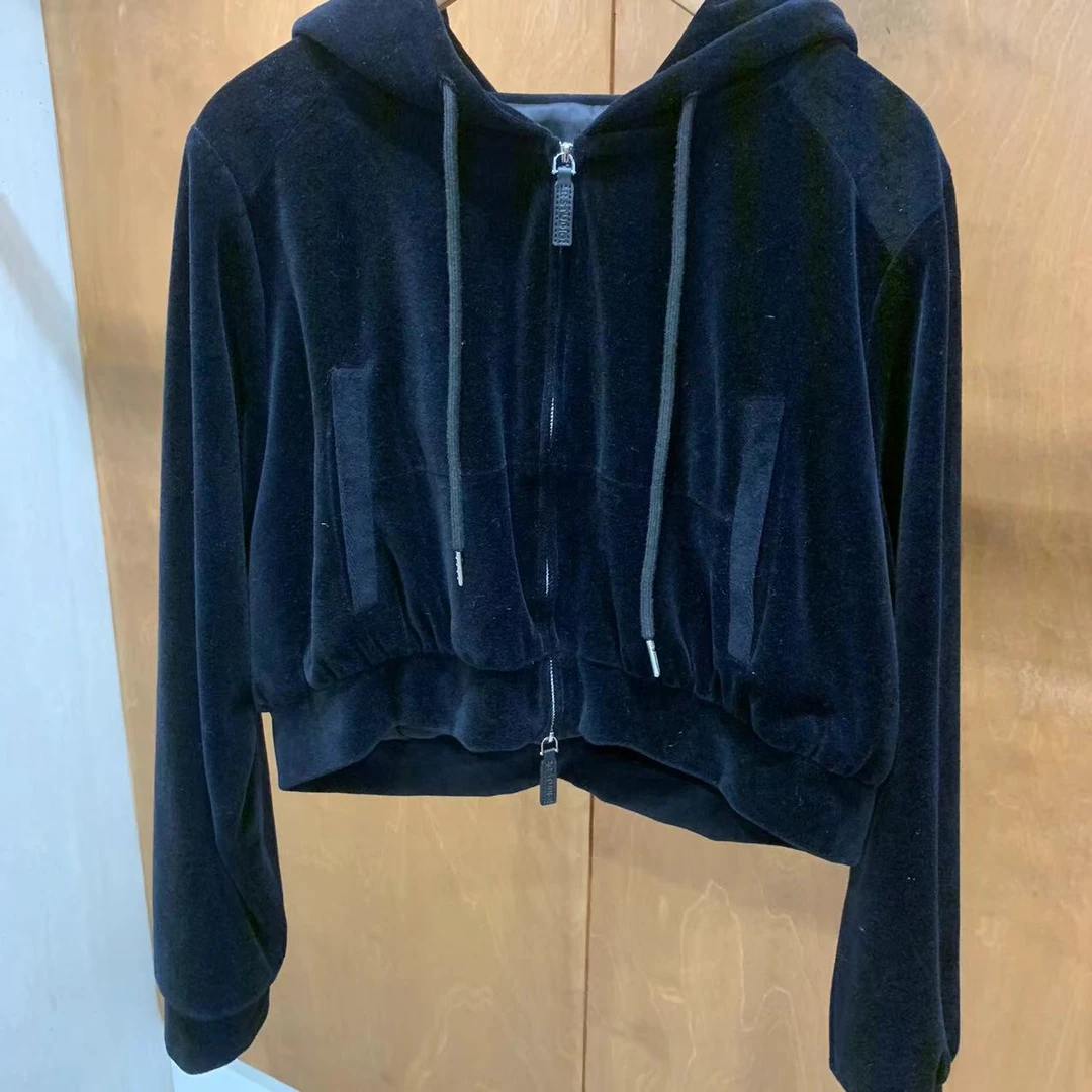 【小黑家】长46高端丝绒棉双开拉链连帽棒球上衣减龄百搭外套Y4546