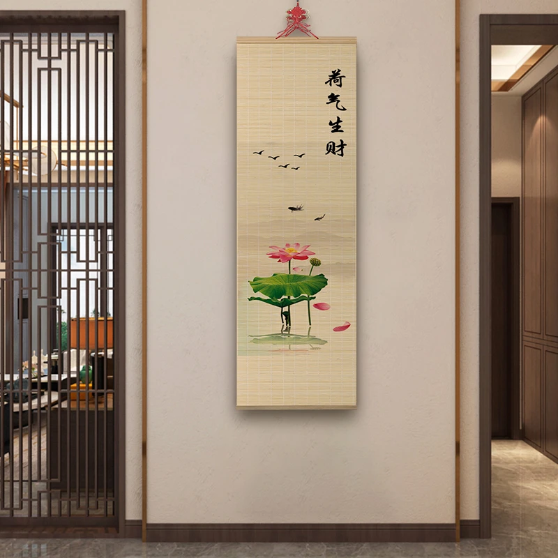 【和气生财】竹编挂画国画荷花玄关客厅沙发背景墙挂画墙壁装饰画