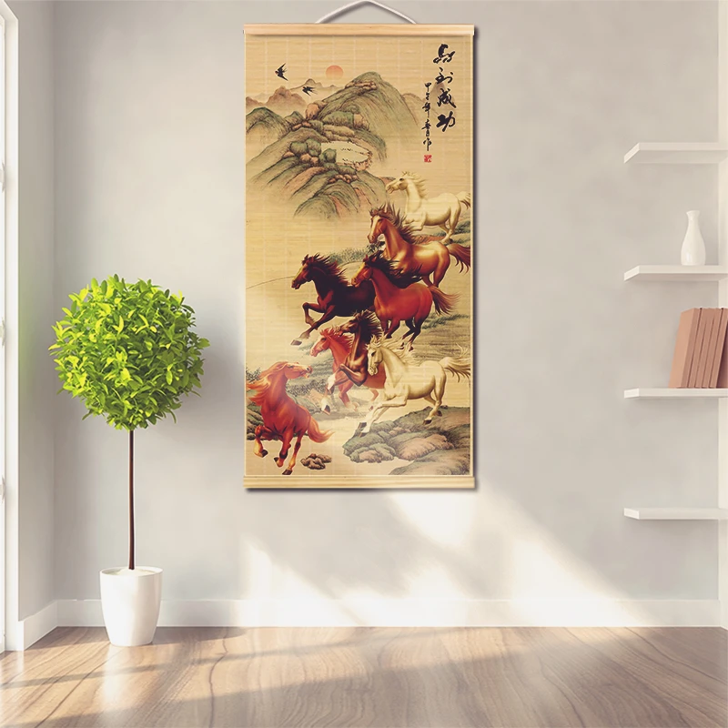 马到成功竹编挂画装饰画卷轴书房茶室客厅玄关古风禅意客厅新中式