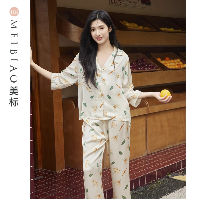 美标时尚真丝女士套装丝绸家居服100%桑蚕丝 100197