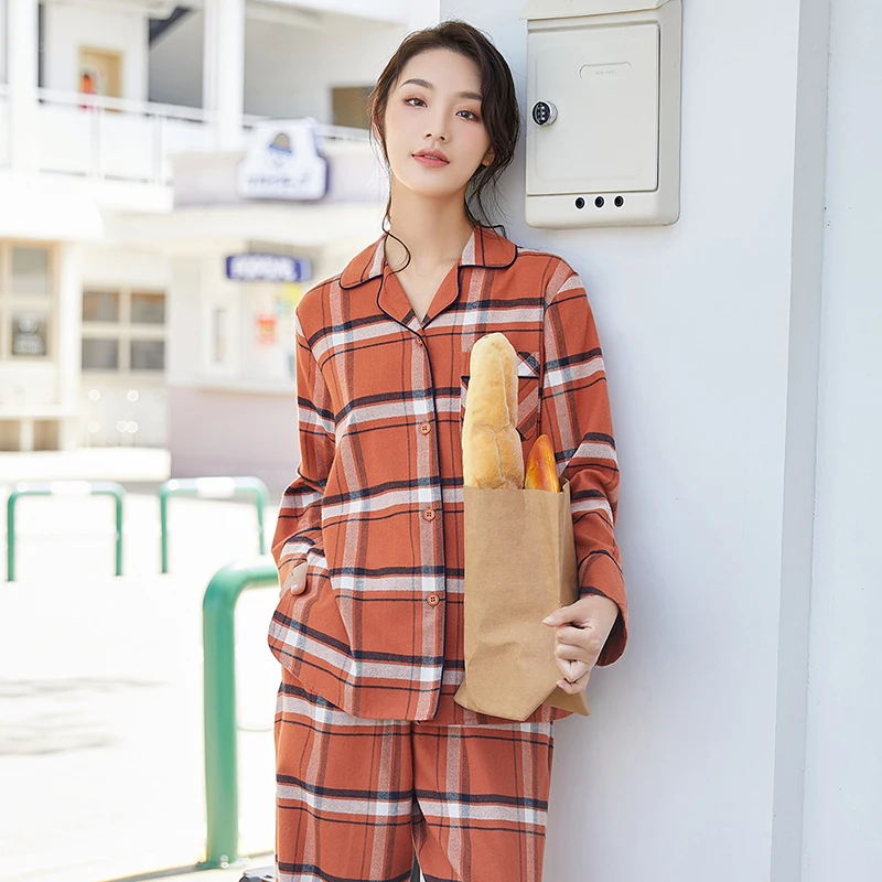 美标春秋女磨毛格长袖保暖加厚简约可外穿套装83887