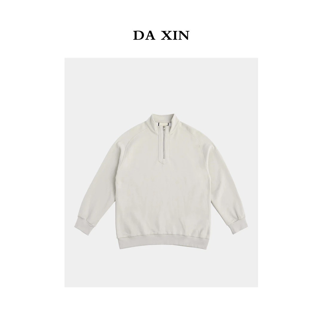 DA XIN 秋款简约高级感半拉链纯色卫衣男款经典纯色立领上衣男