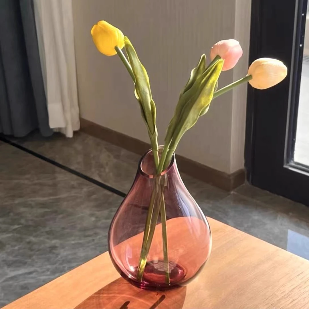 紫色高档料玻璃花瓶摆件艺术水培简约客厅电视柜餐桌茶几插花器