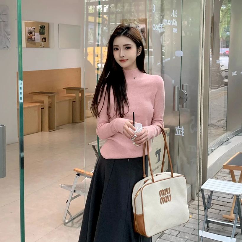 佐佐家小个子 修身气质百搭半高领打底衫女秋冬简约显瘦内搭上衣
