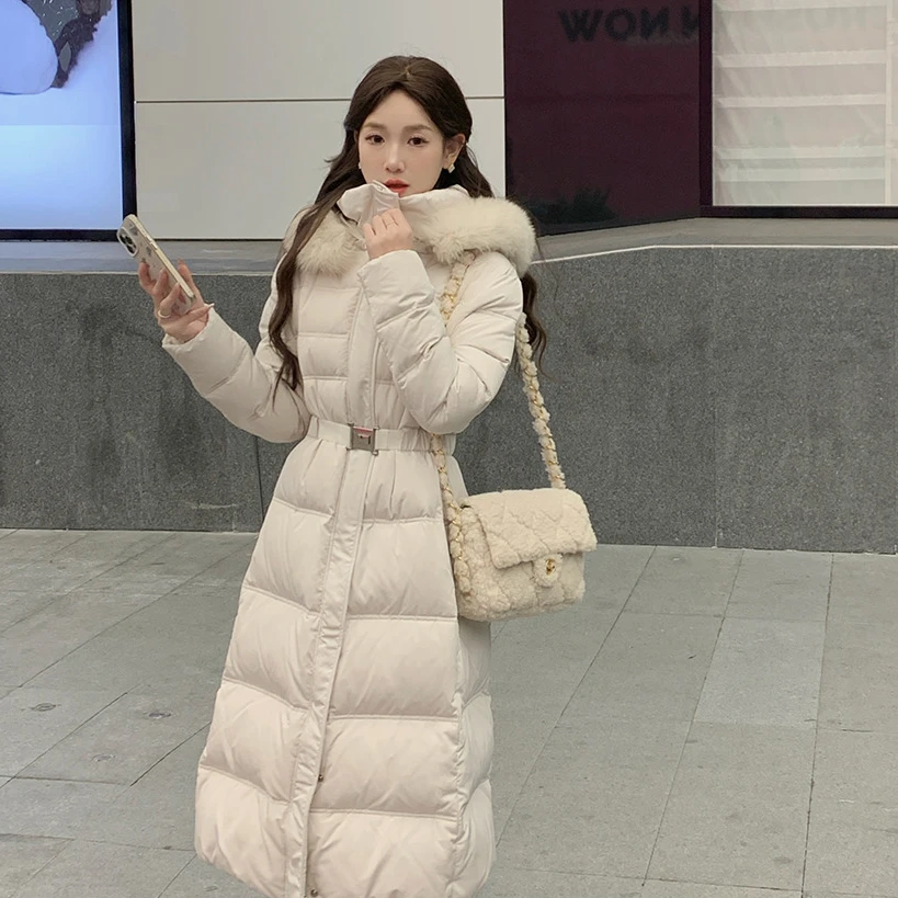佐佐家小个子 90白鸭绒大狐狸毛领羽绒服女冬季立领收腰保暖外套
