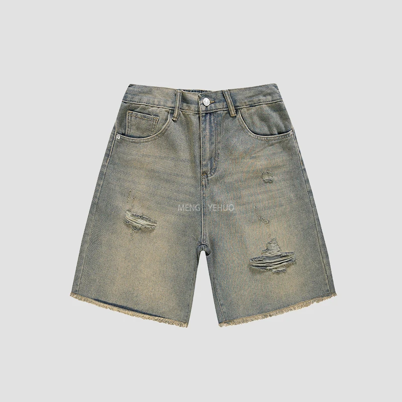 【短裤系列】夏季薄款破洞毛边牛仔短裤  男女同款 901