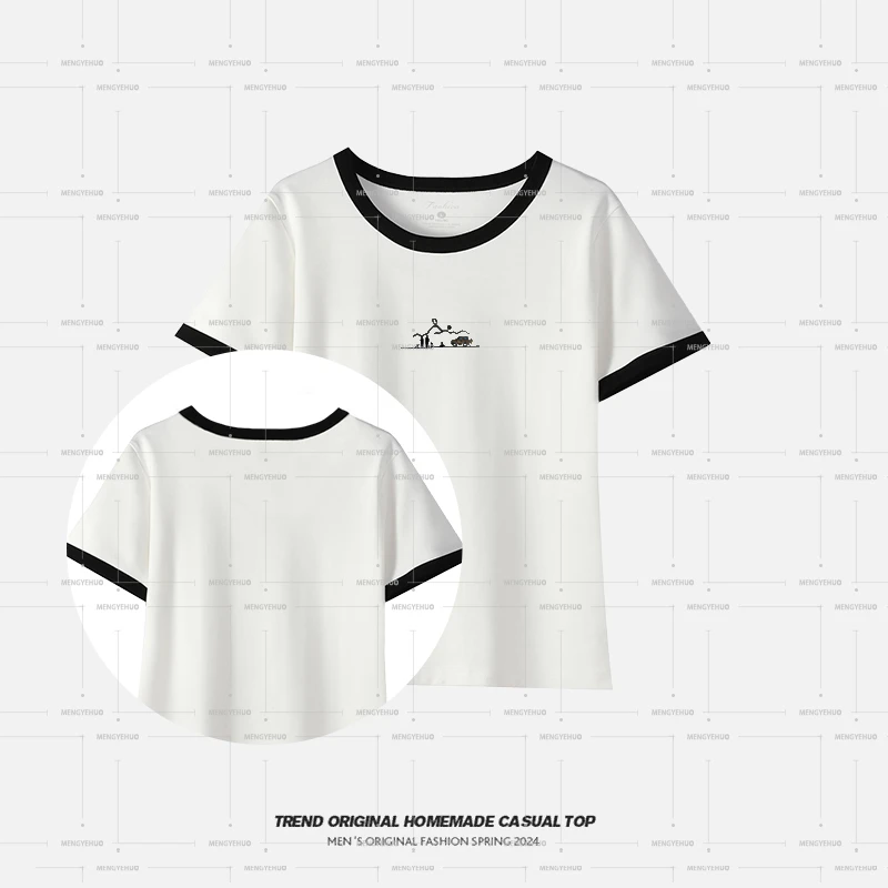 【T恤系列】旅途撞领短袖舒适遮肉显瘦版型简单又大方小众