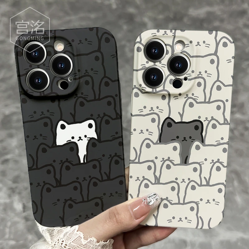 猫群白喵黑喵情侣款iPhone14promax苹果13/12/11菲林手机壳新款套