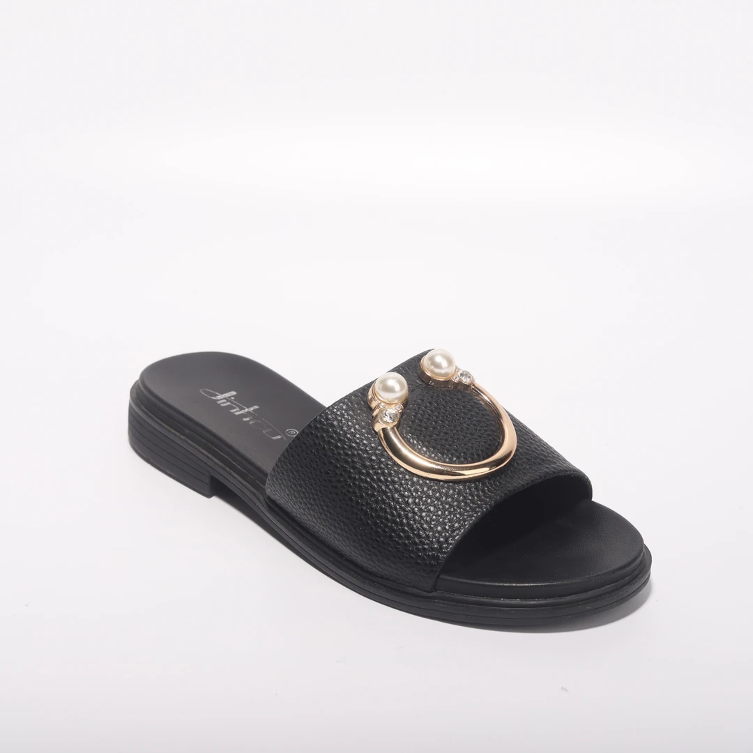 Jinho/金猴舒适休闲女士凉拖鞋夏季黑色防滑平底经典一字拖690108