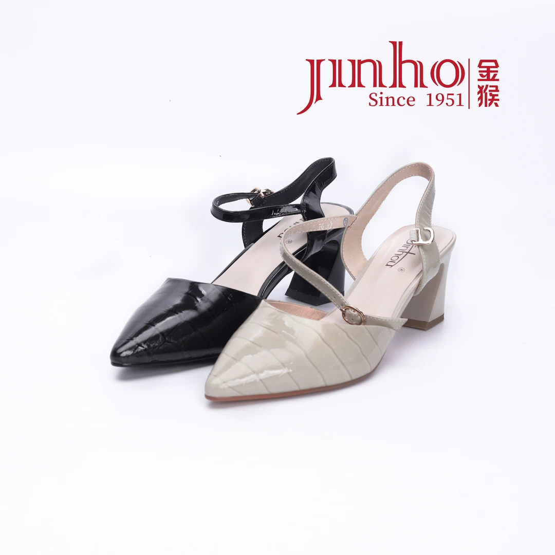 Jinho/金猴女士粗跟中后空正装凉鞋时尚百搭舒适气质尖头760040