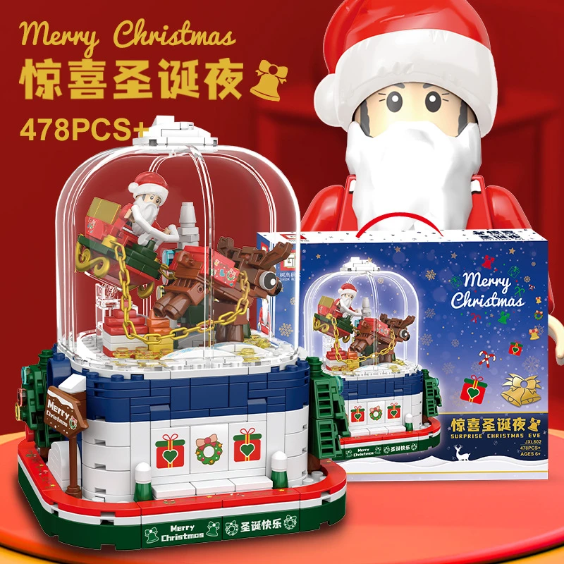 缤纷圣诞老人麋鹿雪橇积木儿童益智拼装玩具精美装饰摆件802