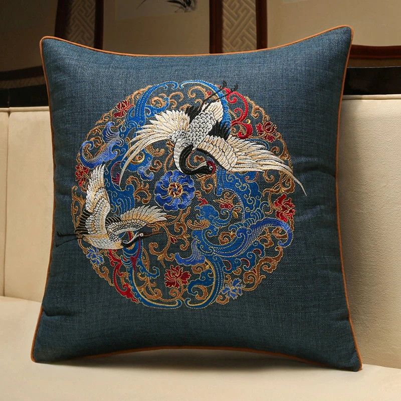 龙飞鹤舞【棉麻】中式沙发抱枕客厅中国风靠垫套床头靠背垫可拆洗