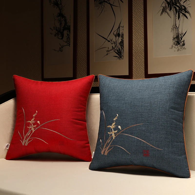 君子如兰【棉麻】抱枕新中式沙发客厅靠垫中国风含芯大号腰枕靠枕