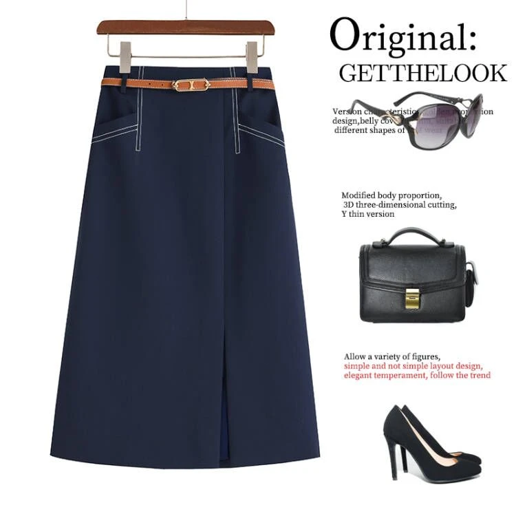 2025春夏显瘦半身裙高腰裙修身气质包臀时尚百搭西装开叉A字裙子