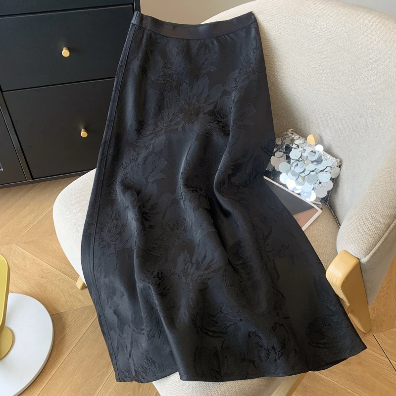 莫奈花园风春夏季气质高腰时尚复古中式提花立体中长款显瘦半身裙