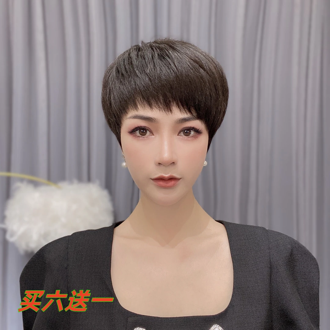 时尚气质百搭短发全真发手工钩织舒适轻薄透气手织肤色假发纯手工