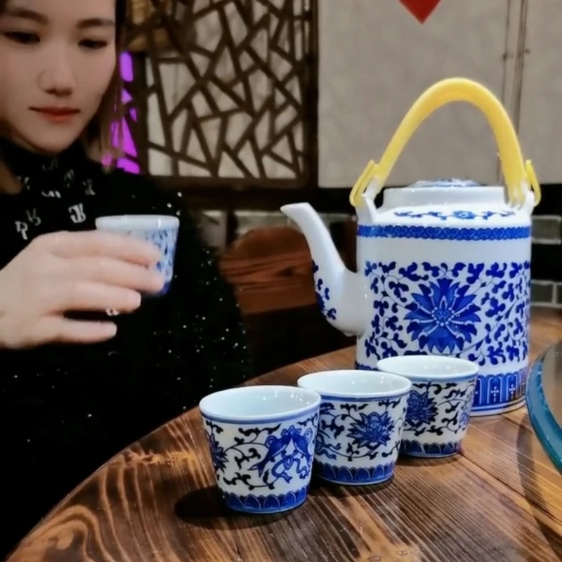 景德镇瓷器茶壶陶瓷大容量凉水壶大号青花瓷提梁泡茶壶冷水壶家用