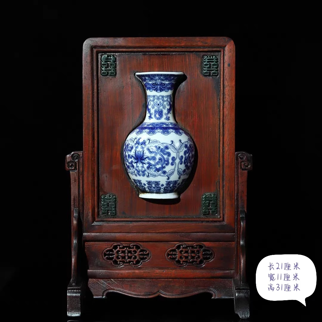 古玩杂项民俗怀旧青花瓷瓶屏风桌面摆件半边挂墙壁青花小花瓶