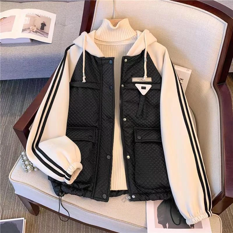 女士休闲拼接棉服外套  821-J