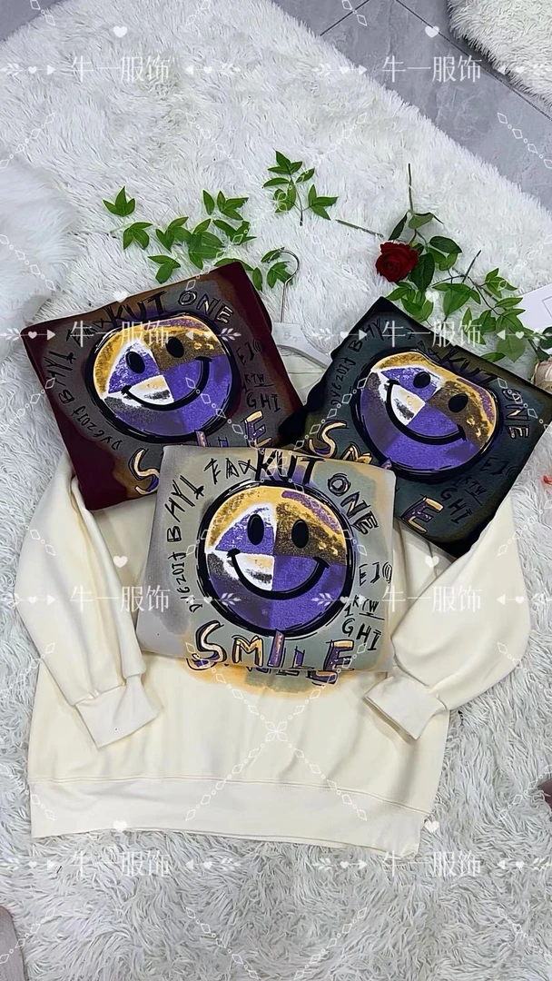 女士时尚笑脸休闲加厚加绒卫衣7821-1-J