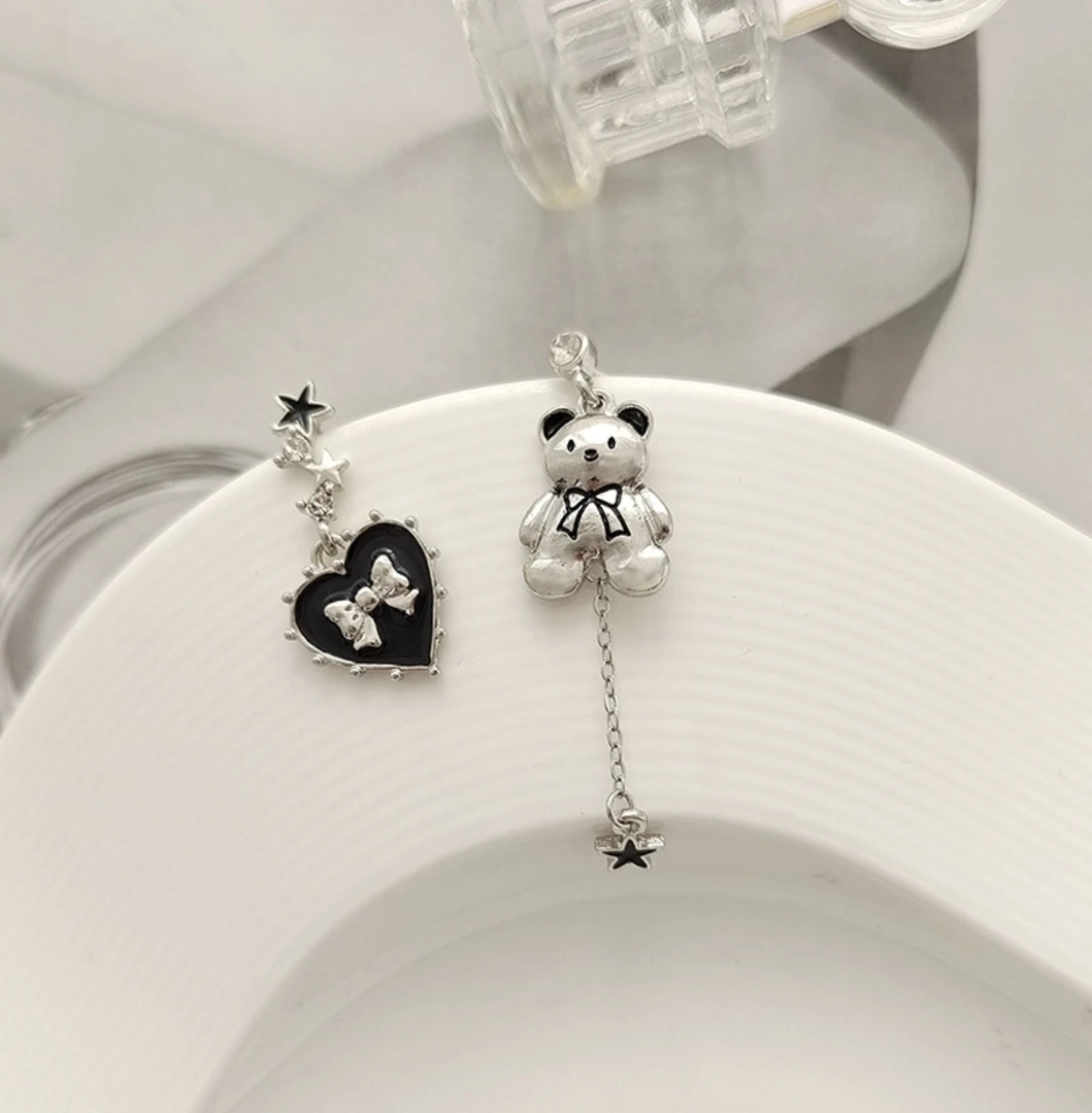 铜合金合成锆石耳饰 可爱减龄AB小熊流苏
