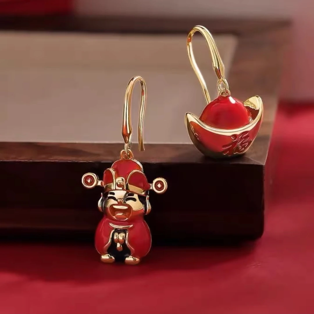 铜合金耳饰 新年红色国风耳饰