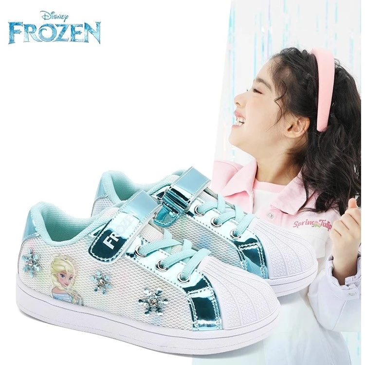 迪士尼艾莎公主贝壳头女童休闲鞋儿童运动鞋冰雪奇缘软底旅游鞋女