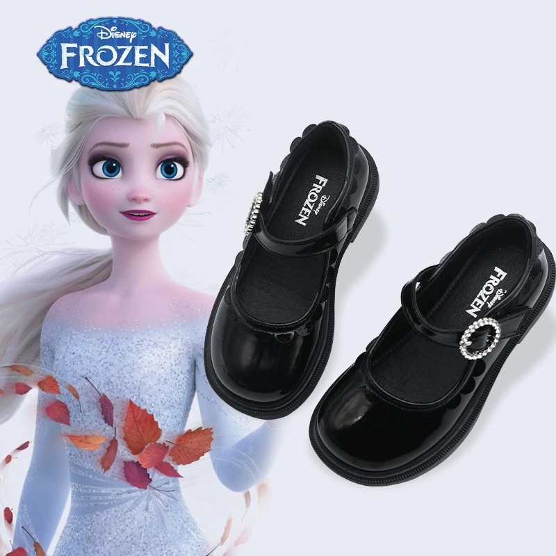 迪士尼女童皮鞋2023春季款校园演出礼仪小黑鞋儿童单鞋女孩公主鞋