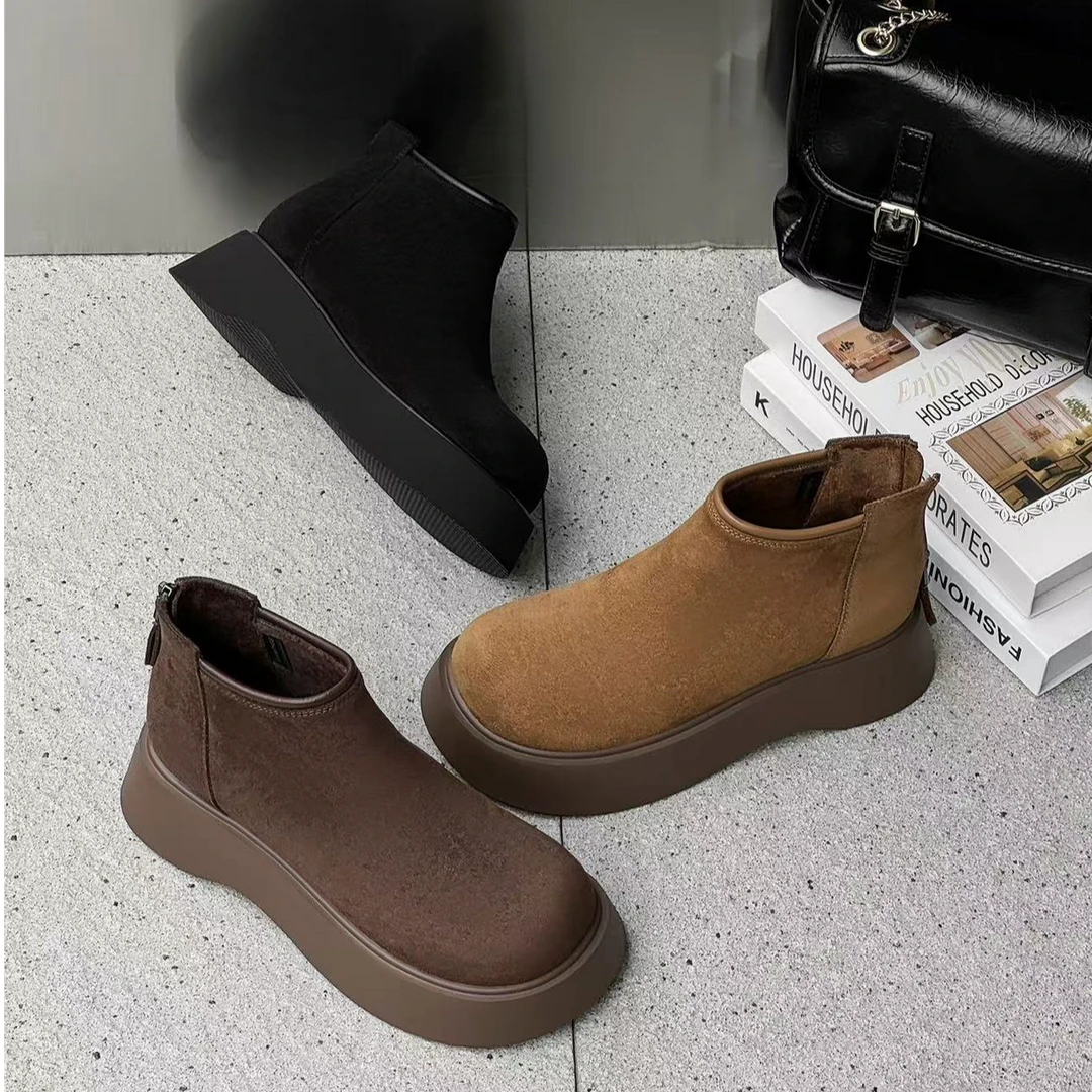 2024冬英伦风厚底圆头复古加绒短靴切尔西舒适百搭马丁靴女8862