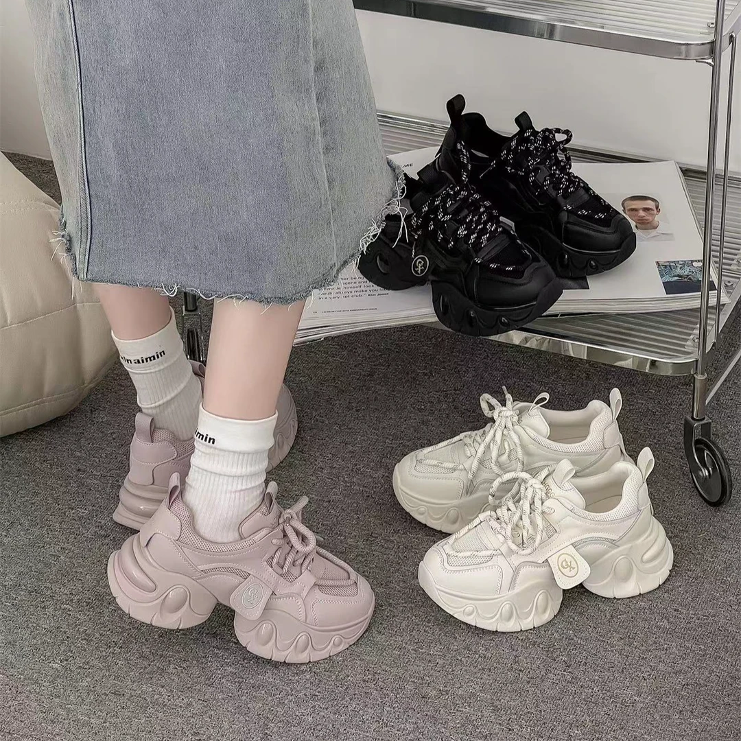 厚底老爹鞋2024春季新款真皮百搭网面透气显脚小增高女鞋210-3