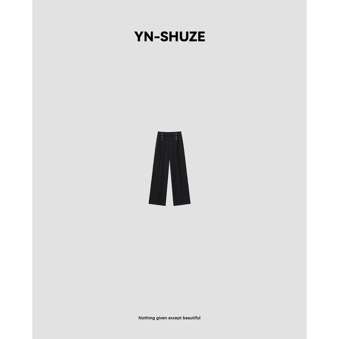 YN-SHUZE【滤镜腿】百搭修身纽扣弹力腰加绒直筒长裤SZ-YNC-2024506