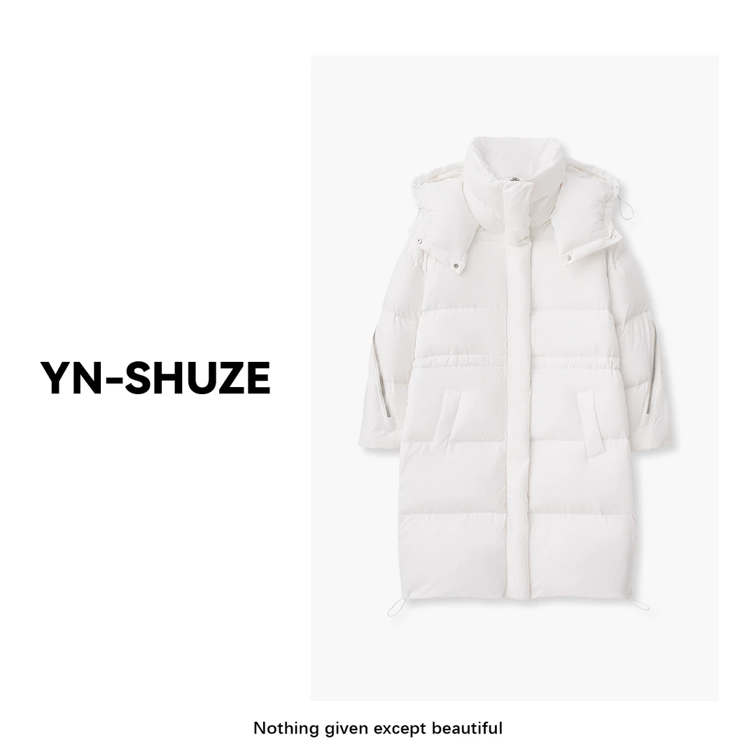 YN-SHUZE【寒冬战服】高级气质保暖长款连帽羽绒服SZ-YNC-239136-1