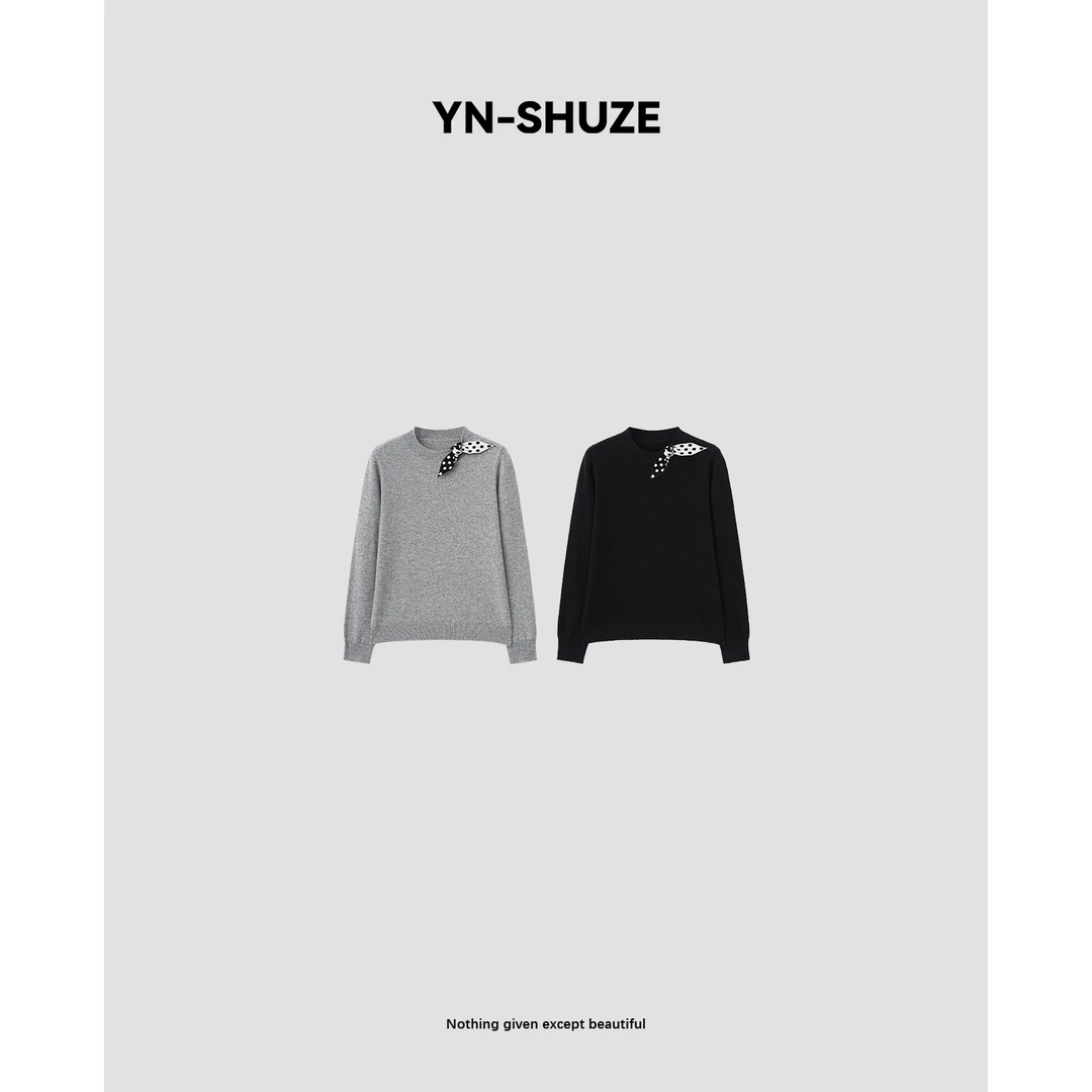 YN-SHUZE【破茧成蝶】舒适100羊毛拼接蝴蝶结毛衣SZ-YNB-77-78129