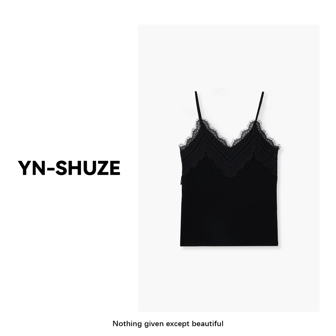 YN-SHUZE【小心机】100山羊绒气质蕾丝拼接吊带背心SZ-YNB-YR035