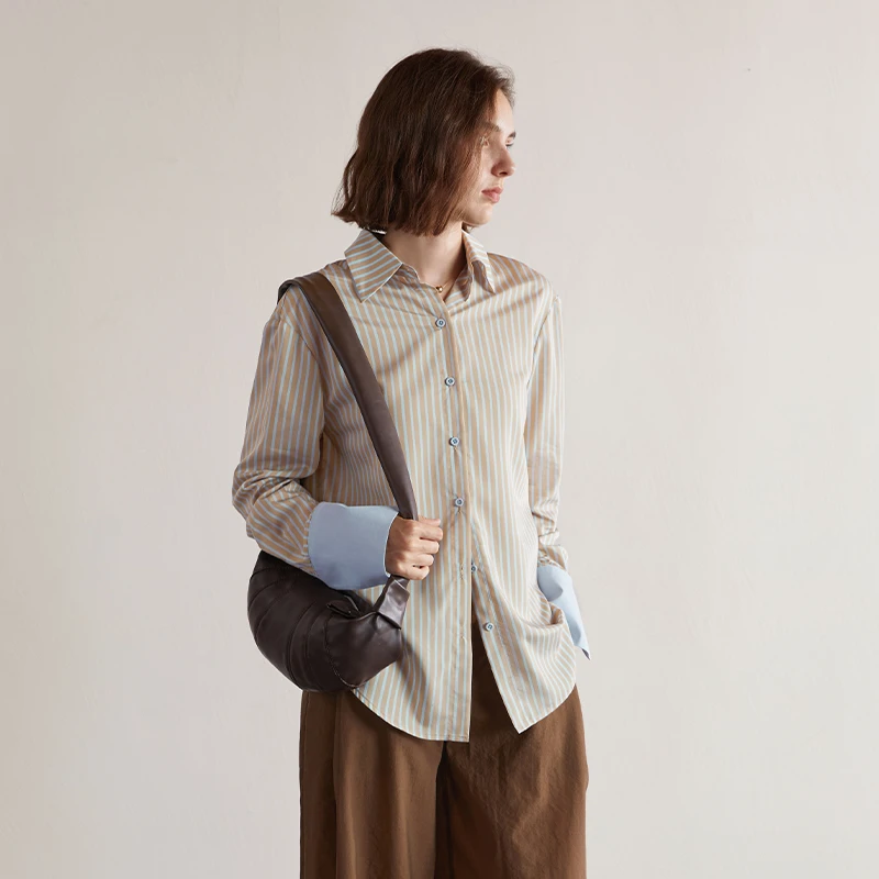 【售完不补】AEL原创个性衬衫秋法式设计感宽松长袖上衣 AS24C072